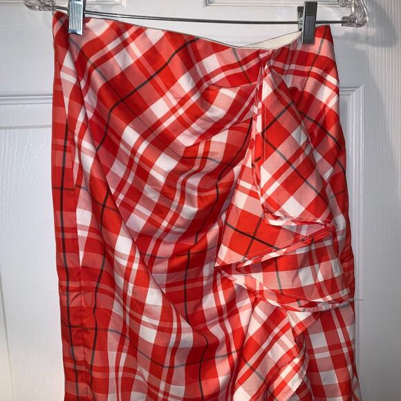 J Crew Collection Women's Plaid Long Ruffle Skirt Size 6 Holiday Party Midi Slit - Picture 3 of 7